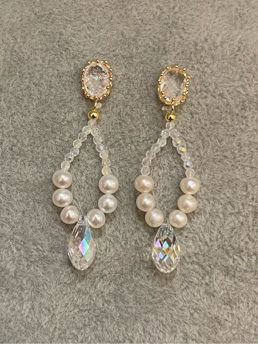 Gold Pearl and Crystal Teardrop Earrings - Freshwater Pearls with 925 posts 37